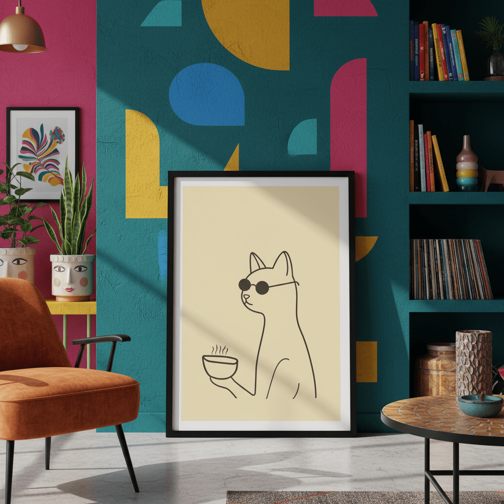 Feline Morning Coffee Feelin' wall - art - picture - poster