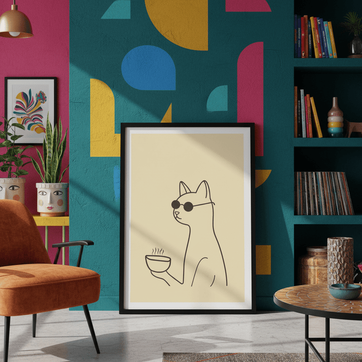 Feline Morning Coffee Feelin' wall - art - picture - poster