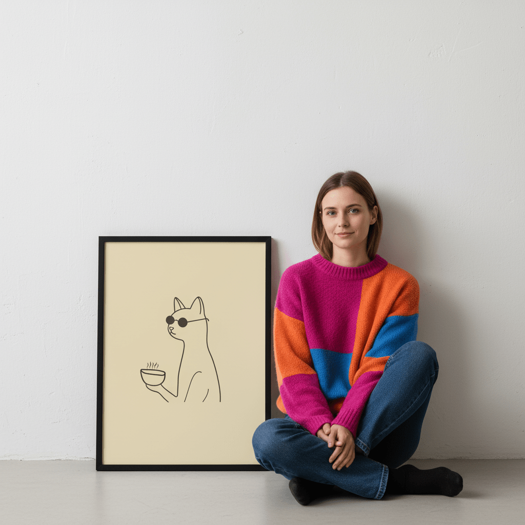 Feline Morning Coffee Feelin' wall - art - picture - poster