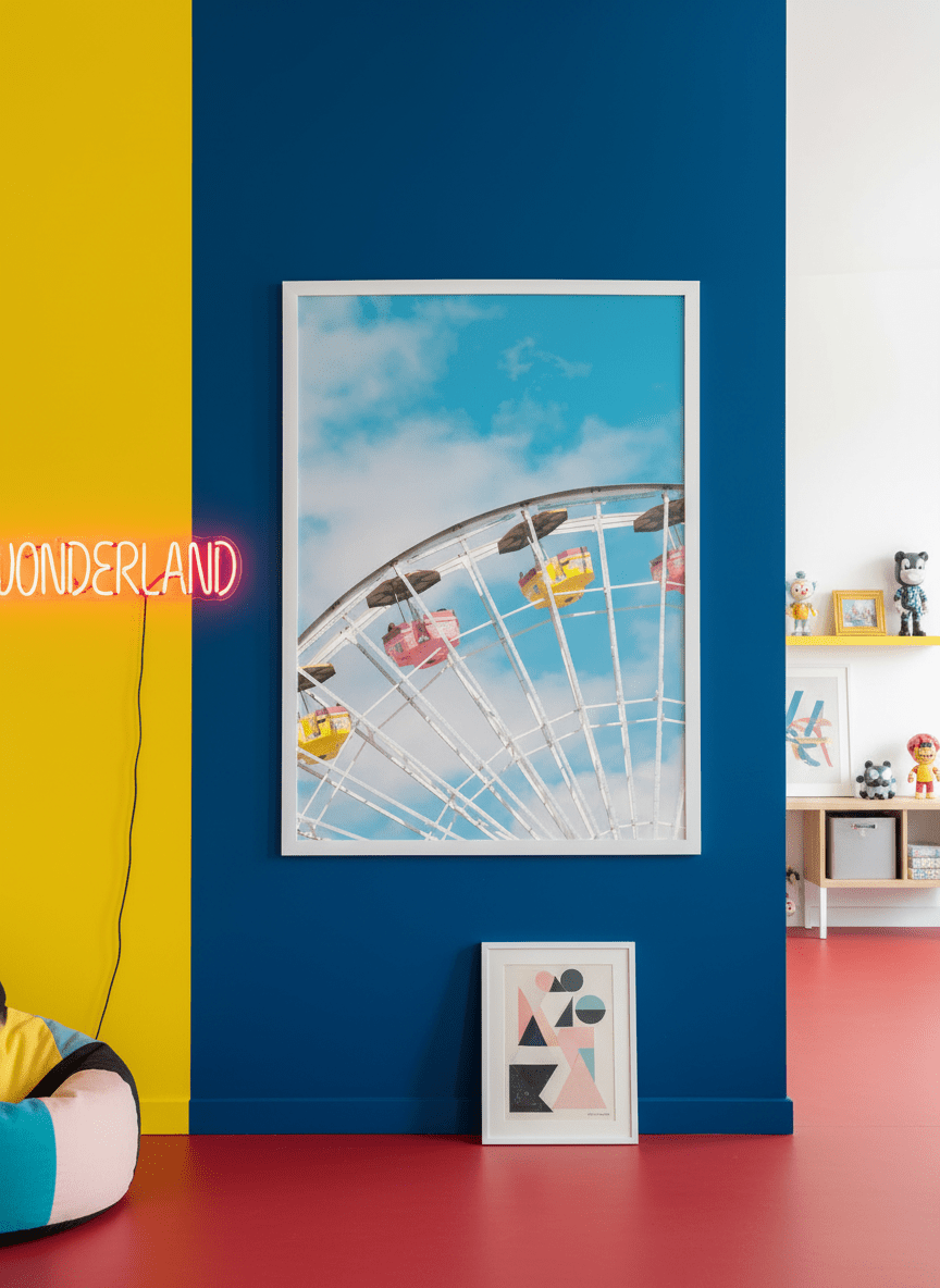 Bold wall art styled in a colourful, eclectic modern home