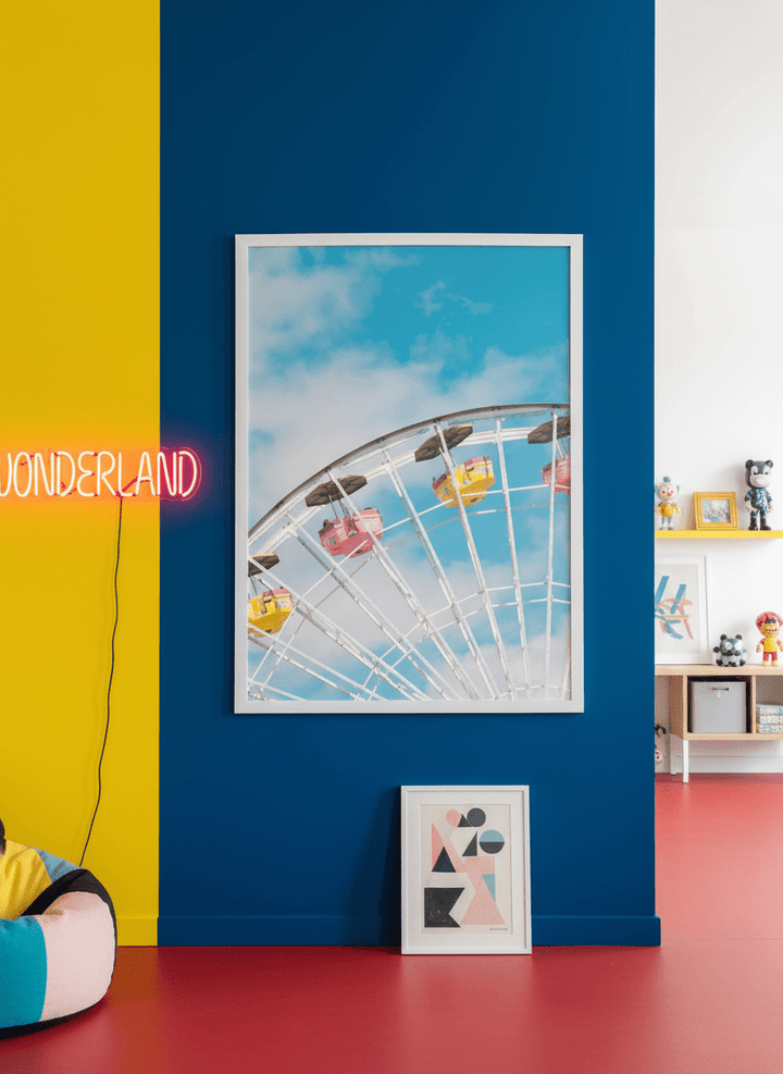 Bold wall art styled in a colourful, eclectic modern home