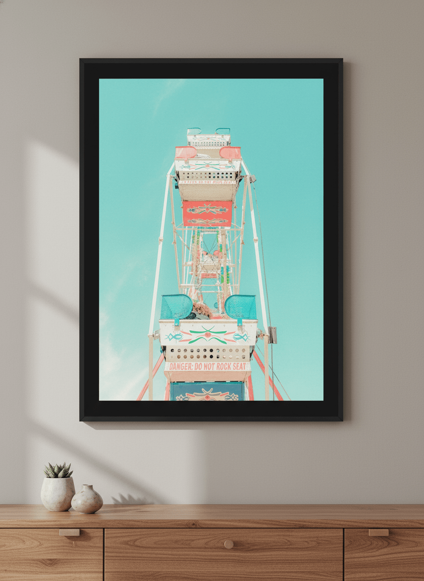 Minimalist artwork displayed in a calm, light-filled bedroom interior