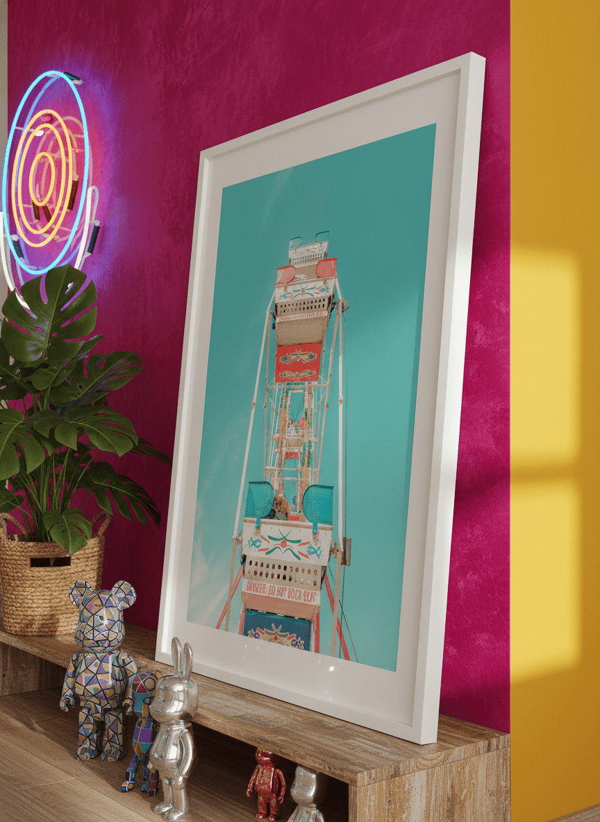 Bold wall art styled in a colourful, eclectic modern home