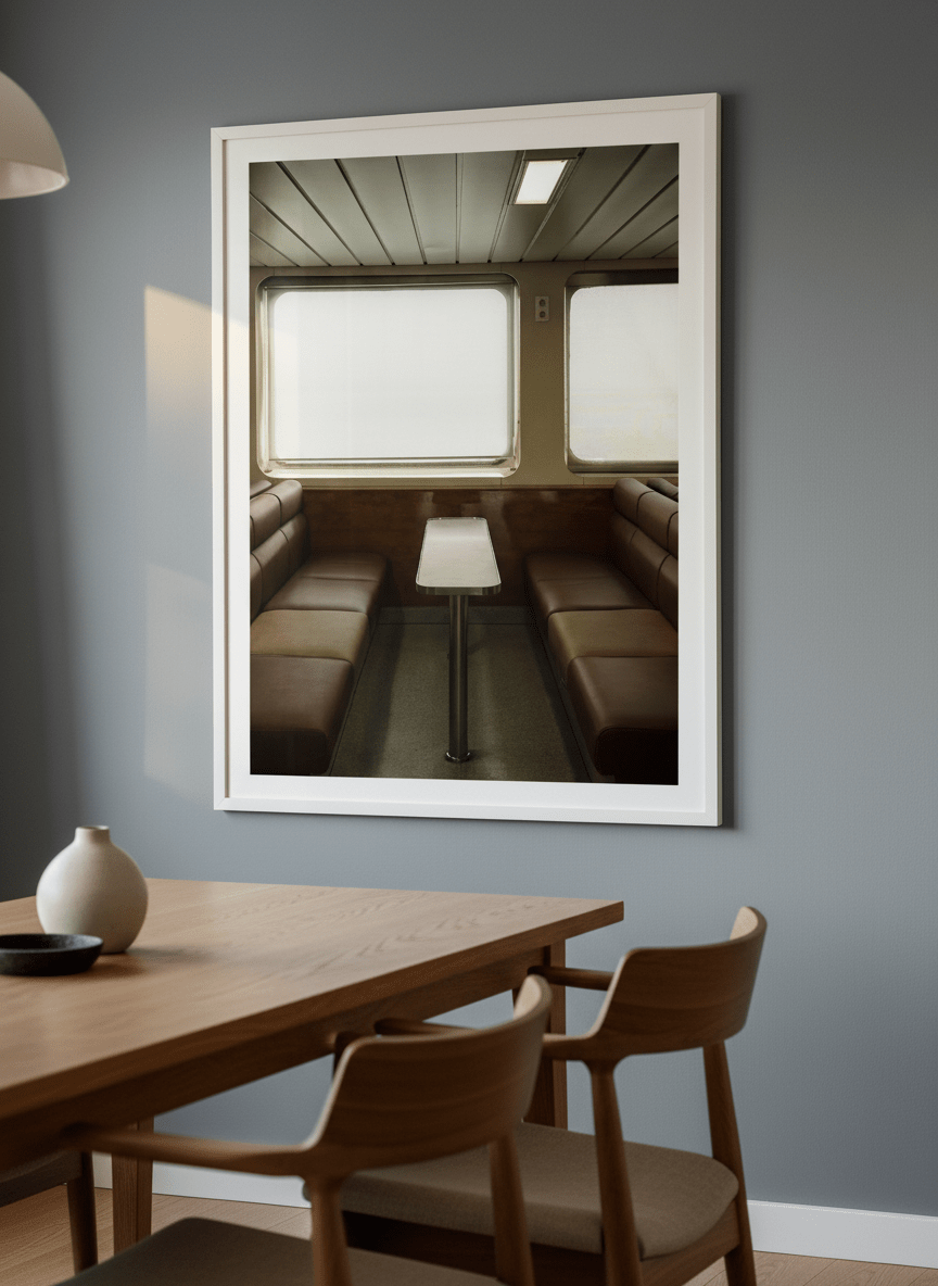 Wall art styled above a dining table in a contemporary home
