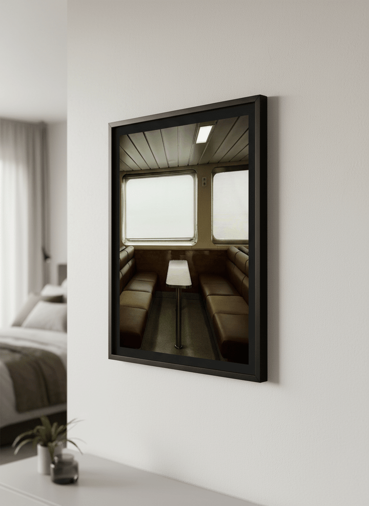 Minimalist artwork displayed in a calm, light-filled bedroom interior
