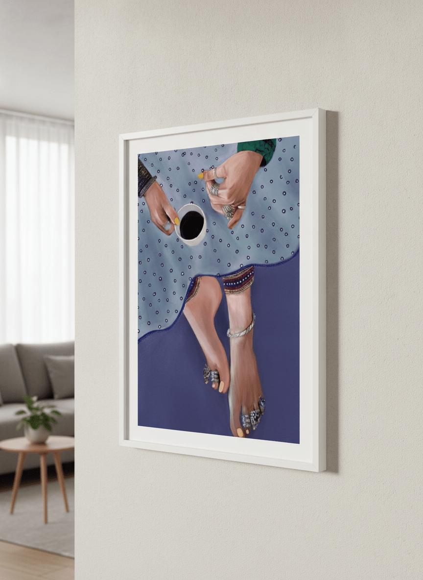 Modern wall art styled above a sofa in a neutral living room