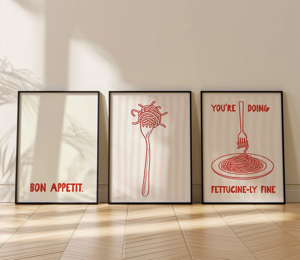 Fettucinily Fine Pasta Set of 3 Kitchen Prints wall - art - picture - poster
