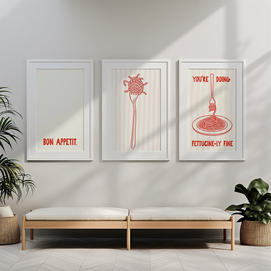 Fettucinily Fine Pasta Set of 3 Kitchen Prints wall - art - picture - poster