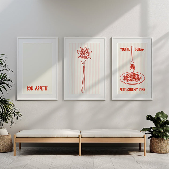 Fettucinily Fine Pasta Set of 3 Kitchen Prints wall - art - picture - poster