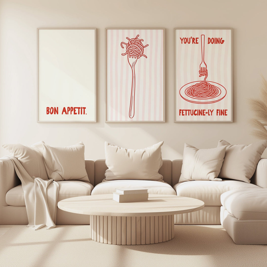 Fettucinily Fine Pasta Set of 3 Kitchen Prints wall - art - picture - poster