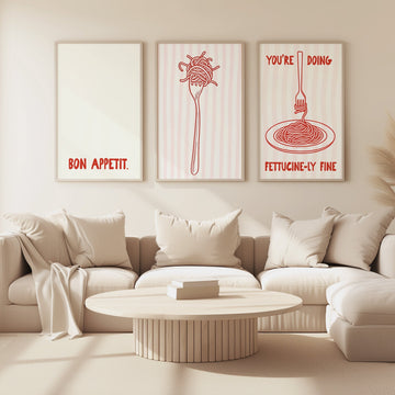Fettucinily Fine Pasta Set of 3 Kitchen Prints wall - art - picture - poster