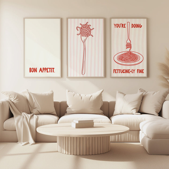Fettucinily Fine Pasta Set of 3 Kitchen Prints wall - art - picture - poster