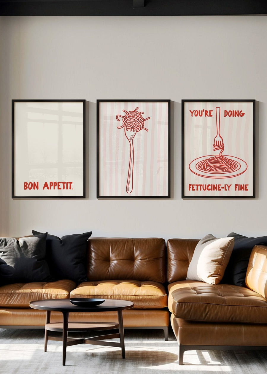 Fettucinily Fine Pasta Set of 3 Kitchen Prints