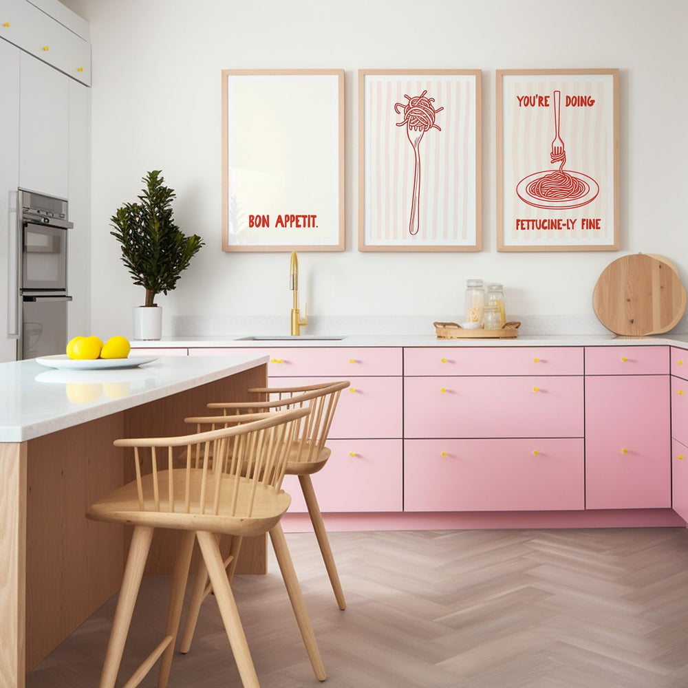 Fettucinily Fine Pasta Set of 3 Kitchen Prints wall - art - picture - poster