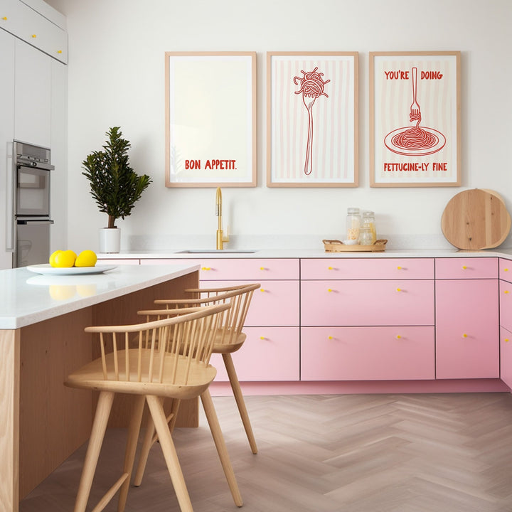 Fettucinily Fine Pasta Set of 3 Kitchen Prints wall - art - picture - poster