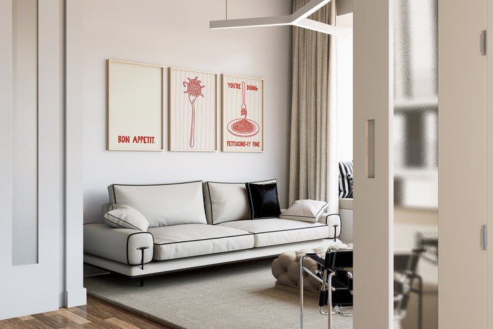 Fettucinily Fine Pasta Set of 3 Kitchen Prints wall - art - picture - poster