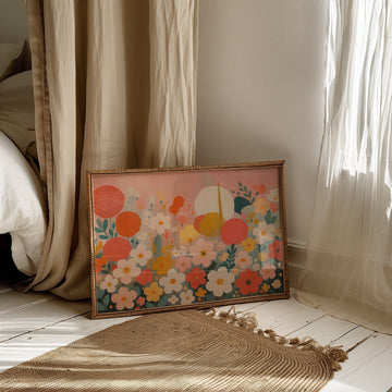 Fields of Joy Floral Landscape Wall Art,livingroom,timber border