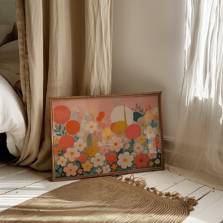 Fields of Joy Floral Landscape Wall Art,livingroom,timber border