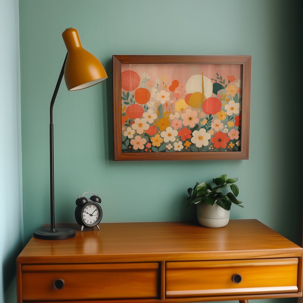 Fields of Joy Floral Landscape Wall Art,livingroom,timber border