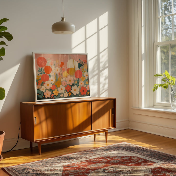 Fields of Joy Floral Landscape Wall Art,livingroom,timber border