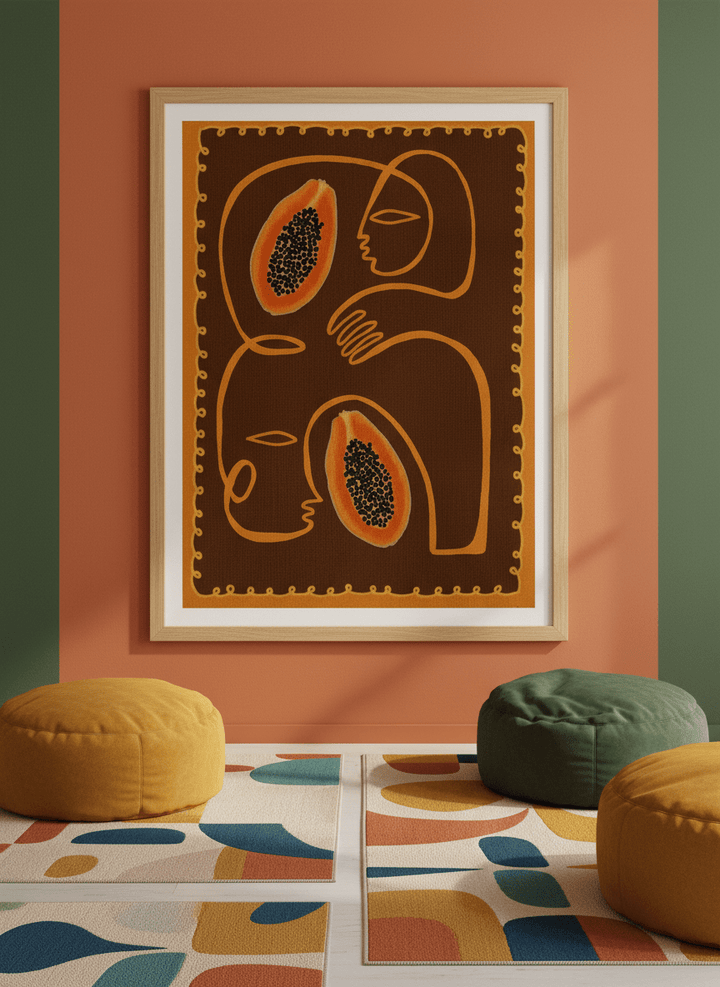 Bold wall art styled in a colourful, eclectic modern home