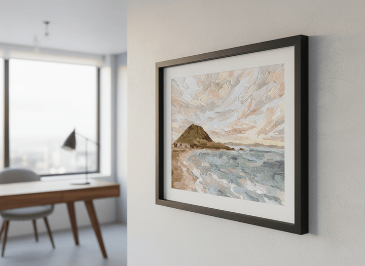Contemporary wall art featured in a bright modern office workspace