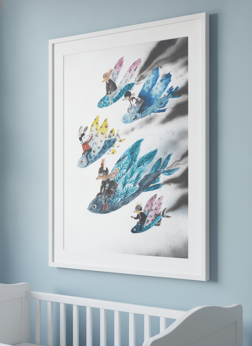 Soft neutral wall art styled in a serene nursery with pastel tones