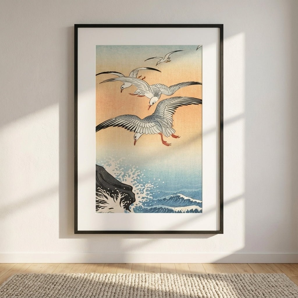 Five Seagulls Above Raging Seas by Ohara Koson wall - art - picture - poster