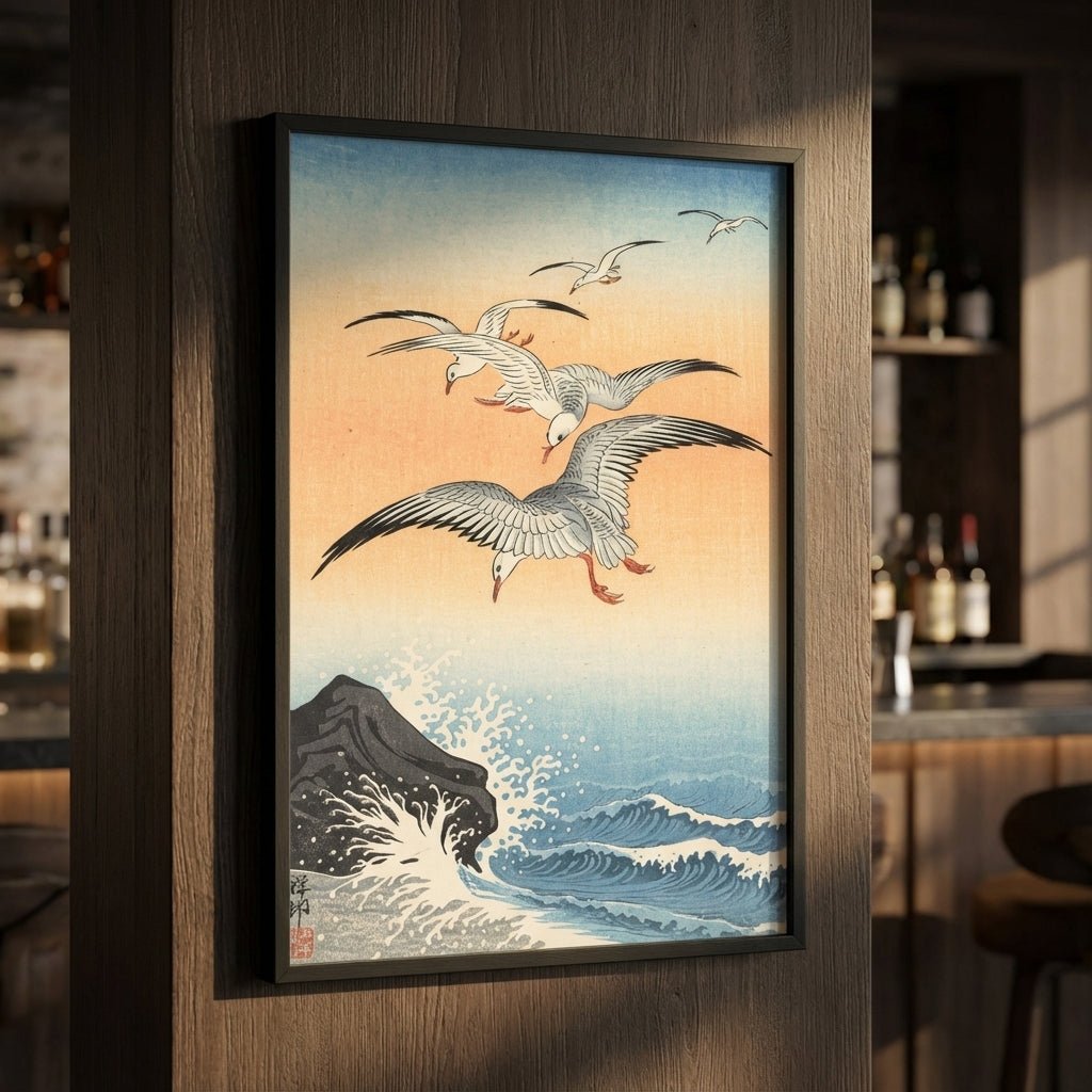 Five Seagulls Above Raging Seas by Ohara Koson wall - art - picture - poster