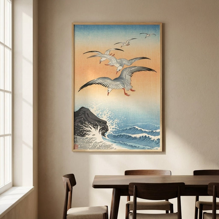 Five Seagulls Above Raging Seas by Ohara Koson wall - art - picture - poster