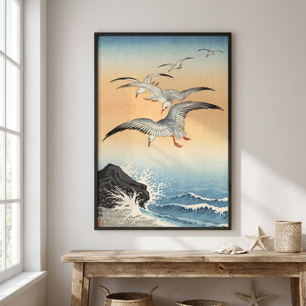 Five Seagulls Above Raging Seas by Ohara Koson wall - art - picture - poster
