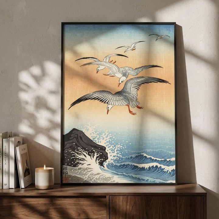 Five Seagulls Above Raging Seas by Ohara Koson wall - art - picture - poster