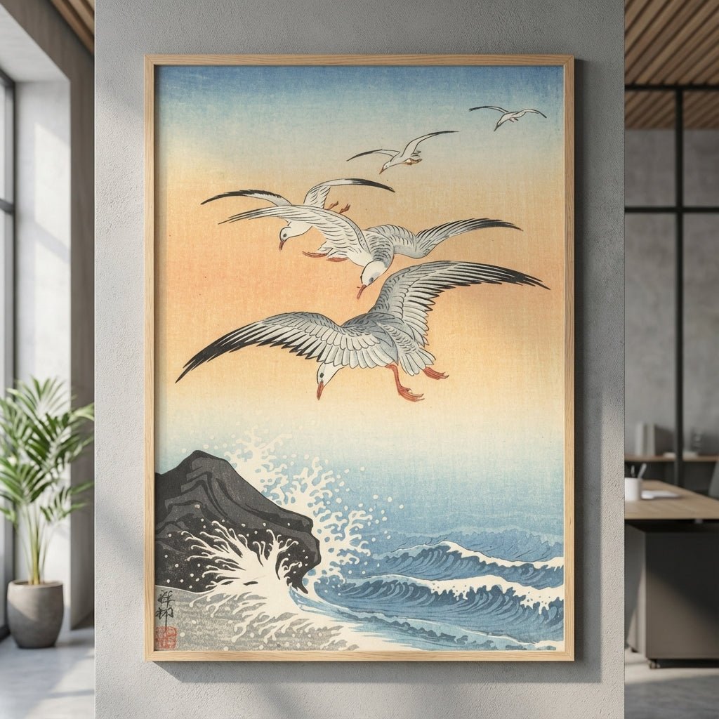 Five Seagulls Above Raging Seas by Ohara Koson wall - art - picture - poster