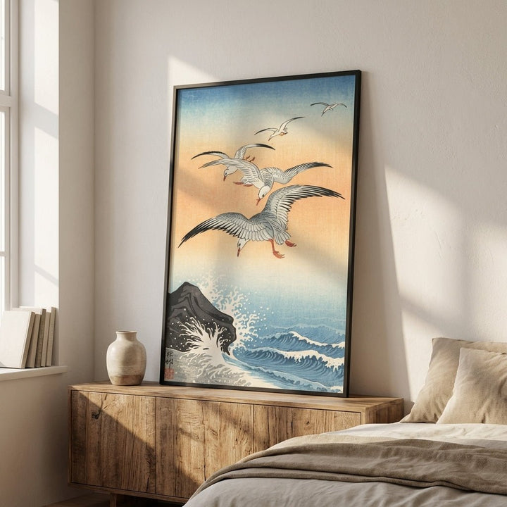 Five Seagulls Above Raging Seas by Ohara Koson wall - art - picture - poster