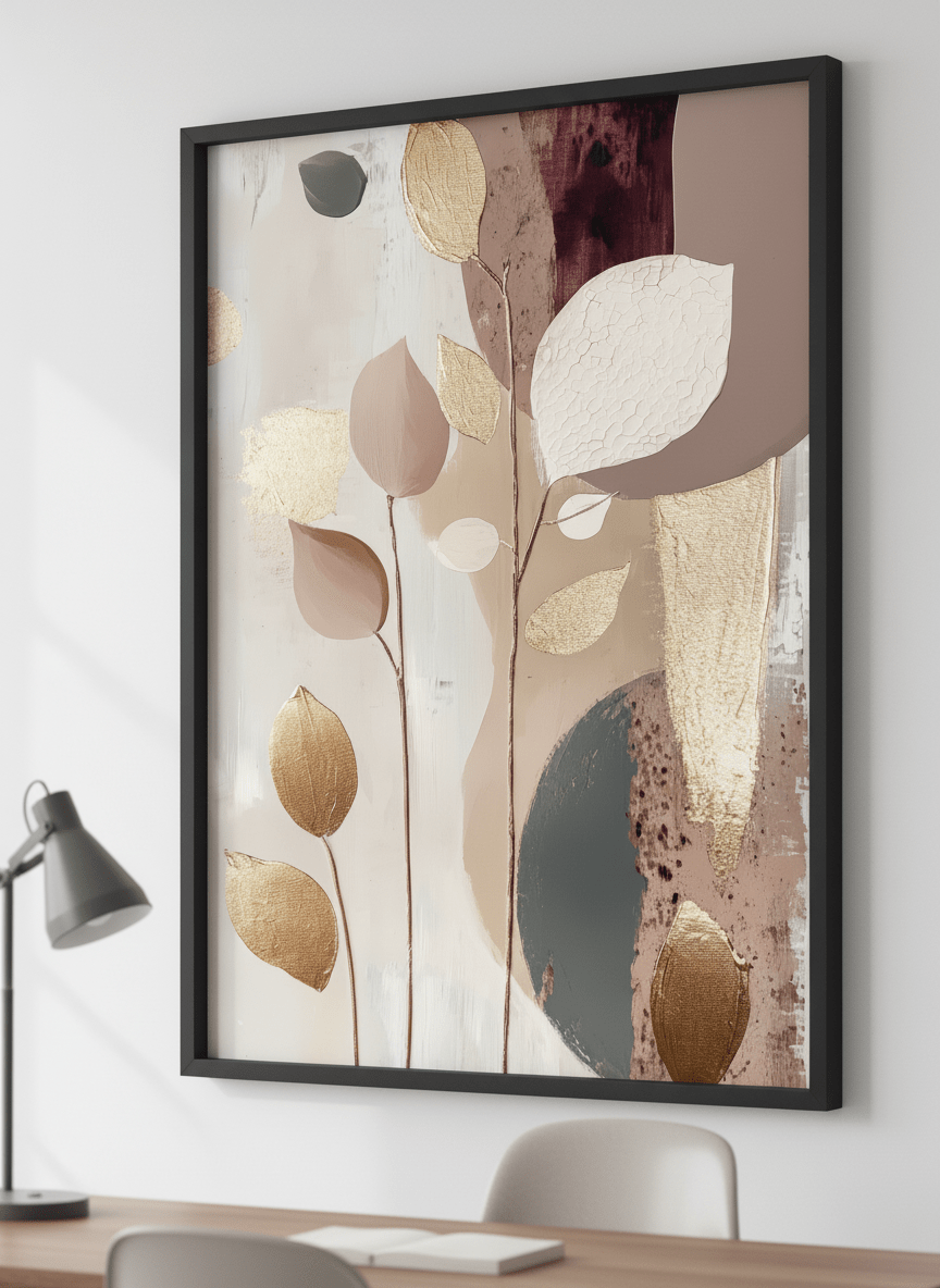 Contemporary wall art featured in a bright modern office workspace