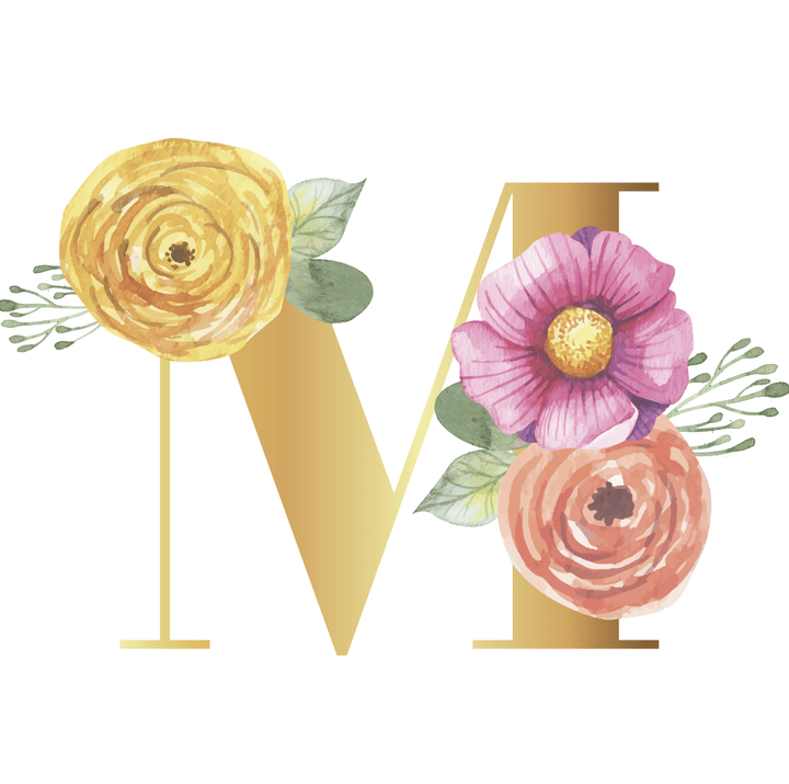 Floral Gold Initial Wall Decal - Girls wall - art - picture - poster