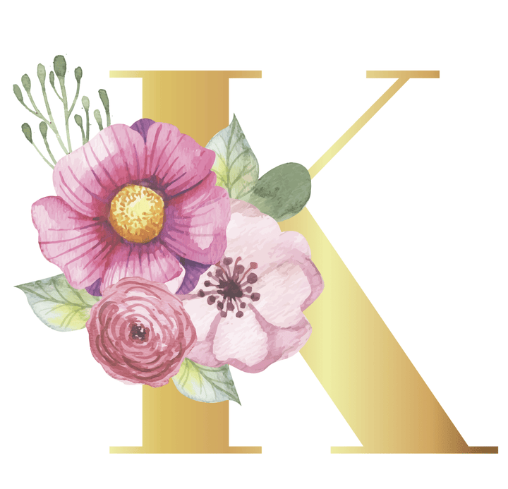 Floral Gold Initial Wall Decal - Girls wall - art - picture - poster