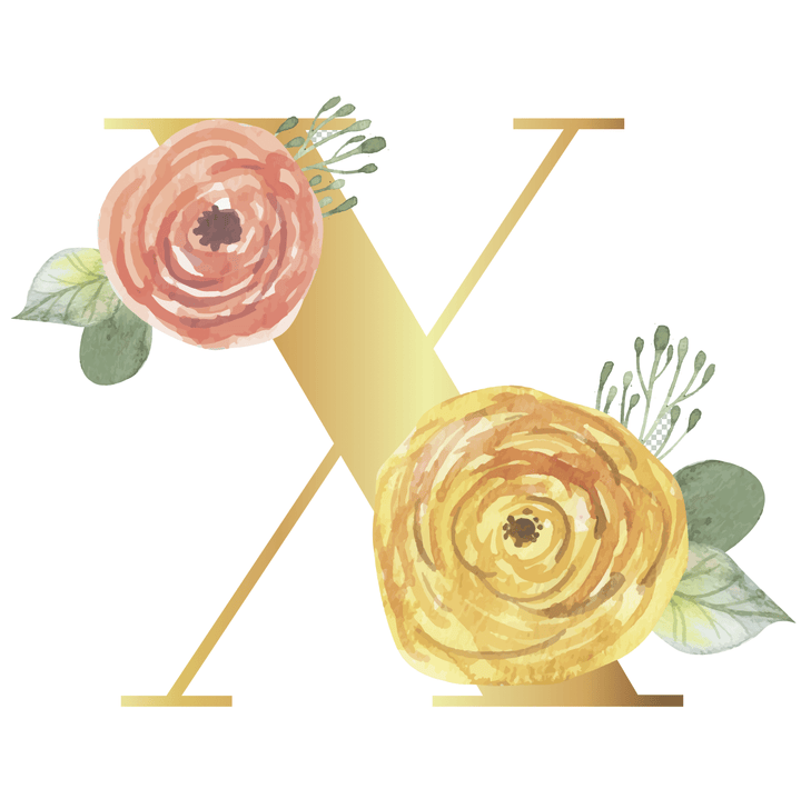 Floral Gold Initial Wall Decal - Girls wall - art - picture - poster
