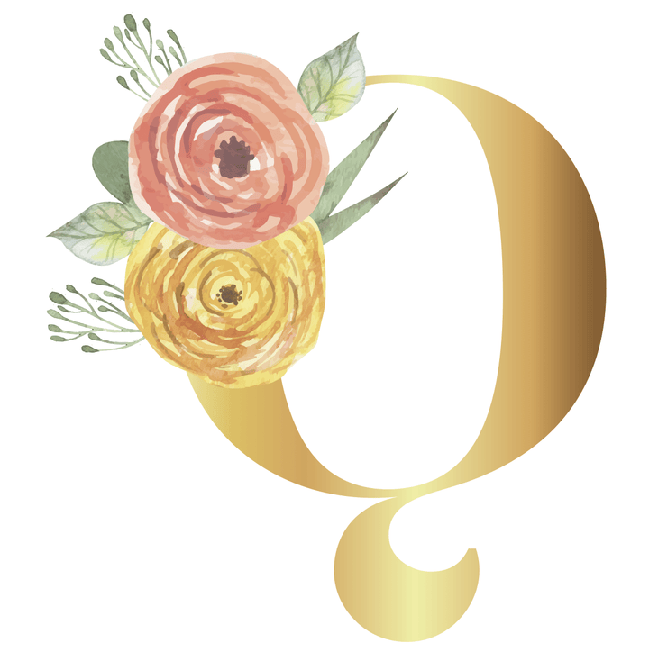 Floral Gold Initial Wall Decal - Girls wall - art - picture - poster