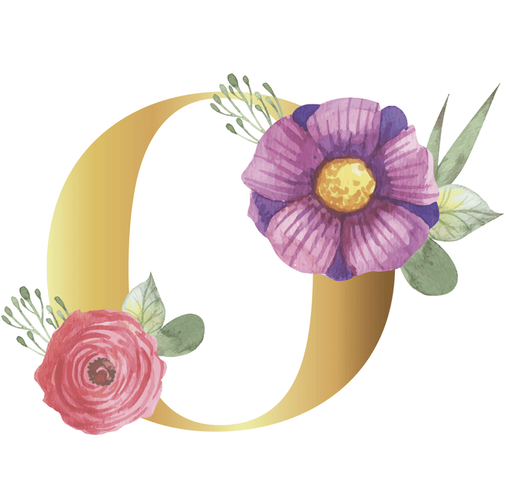 Floral Gold Initial Wall Decal - Girls wall - art - picture - poster