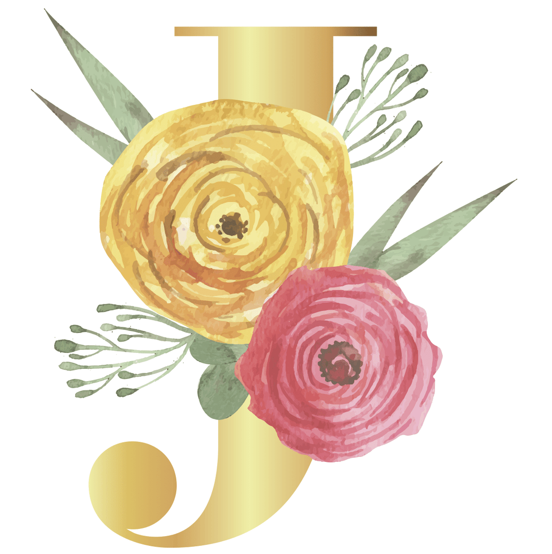 Floral Gold Initial Wall Decal - Girls wall - art - picture - poster