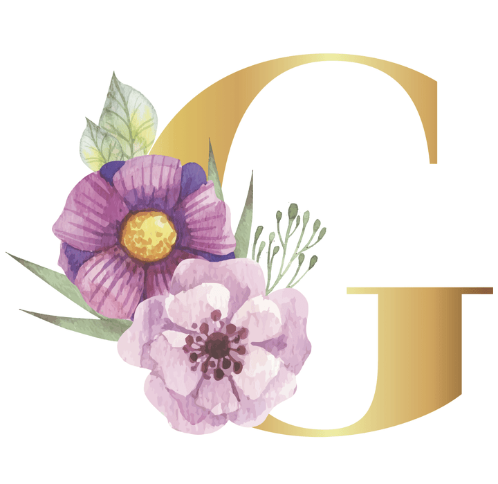 Floral Gold Initial Wall Decal - Girls wall - art - picture - poster