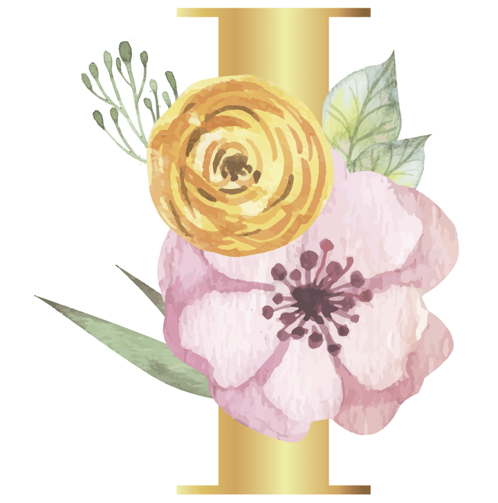 Floral Gold Initial Wall Decal - Girls wall - art - picture - poster