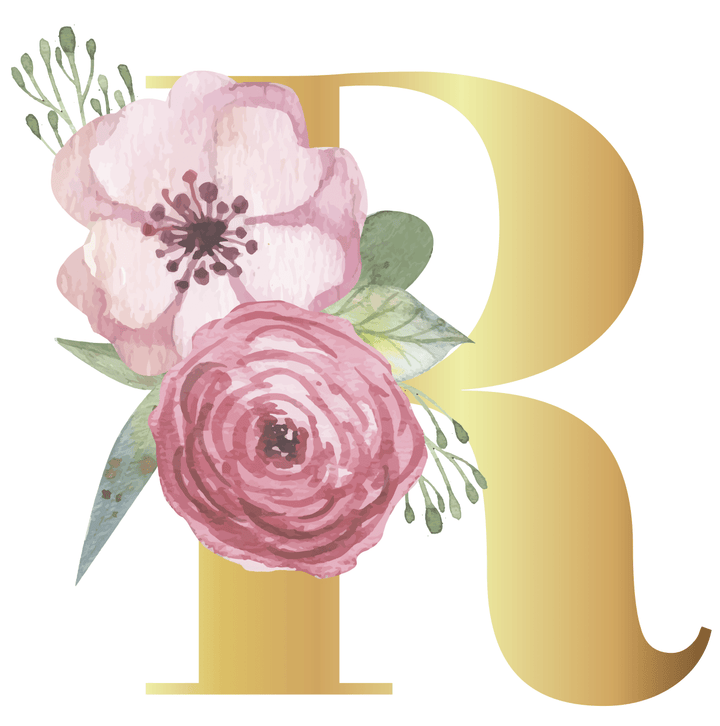 Floral Gold Initial Wall Decal - Girls wall - art - picture - poster