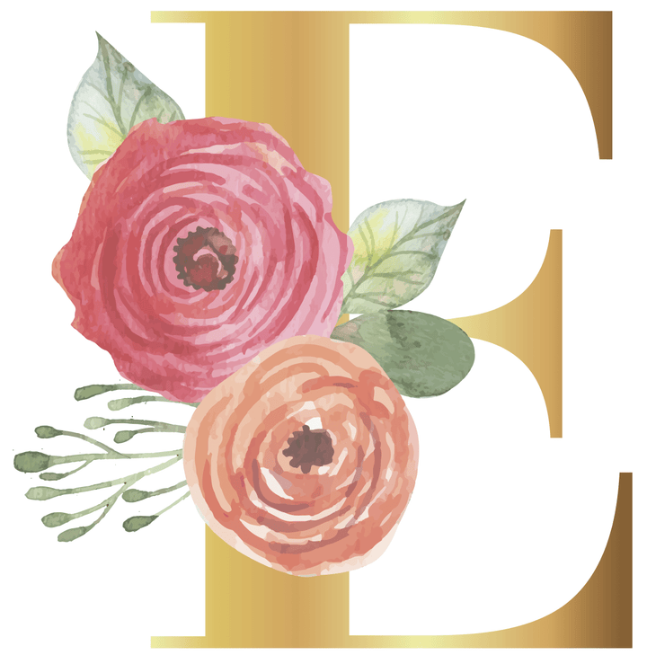 Floral Gold Initial Wall Decal - Girls wall - art - picture - poster
