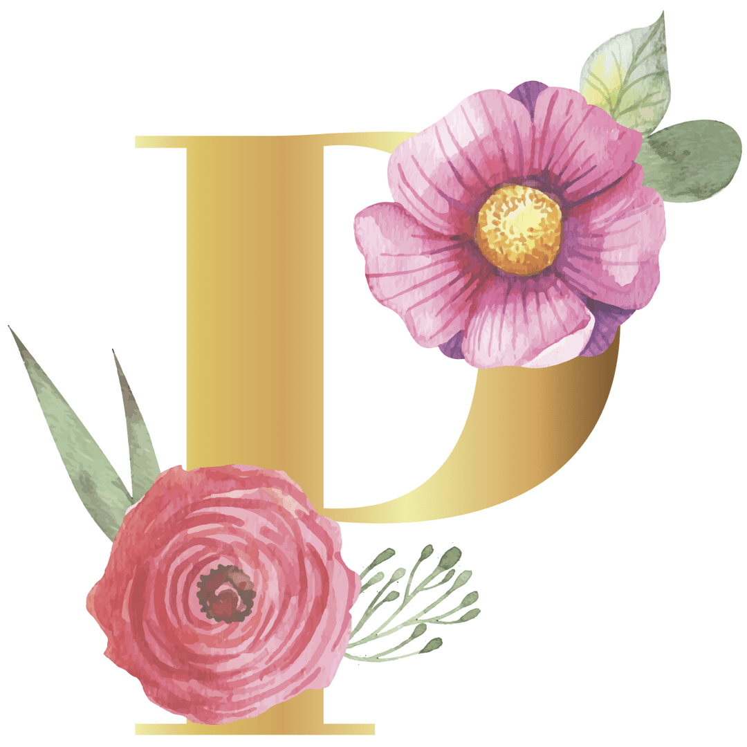 Floral Gold Initial Wall Decal - Girls wall - art - picture - poster