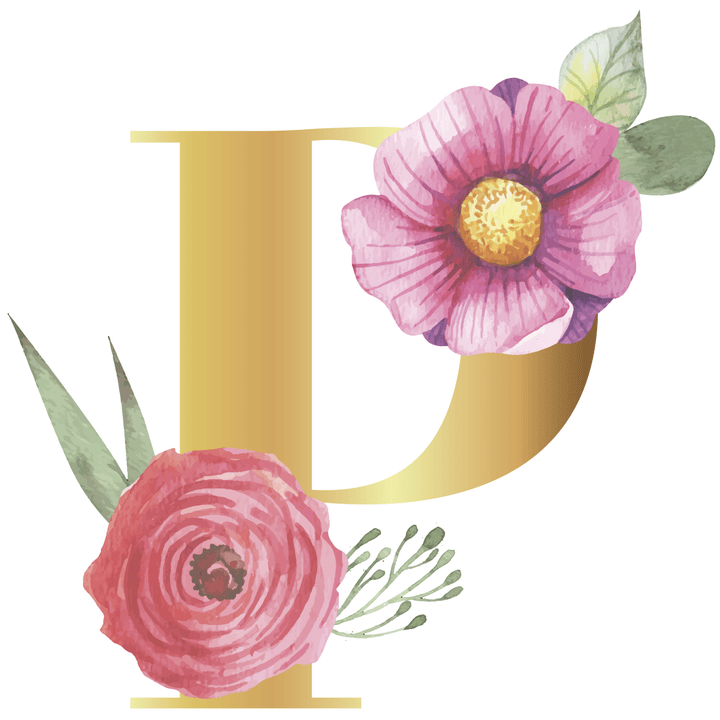Floral Gold Initial Wall Decal - Girls wall - art - picture - poster