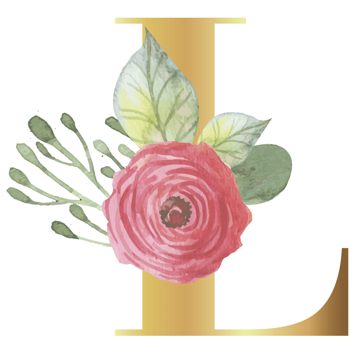 Floral Gold Initial Wall Decal - Girls wall - art - picture - poster