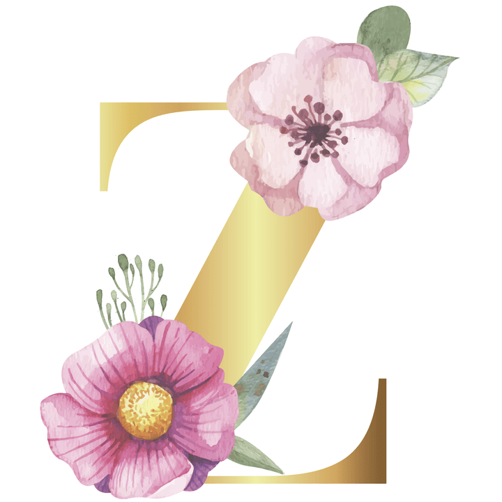 Floral Gold Initial Wall Decal - Girls wall - art - picture - poster