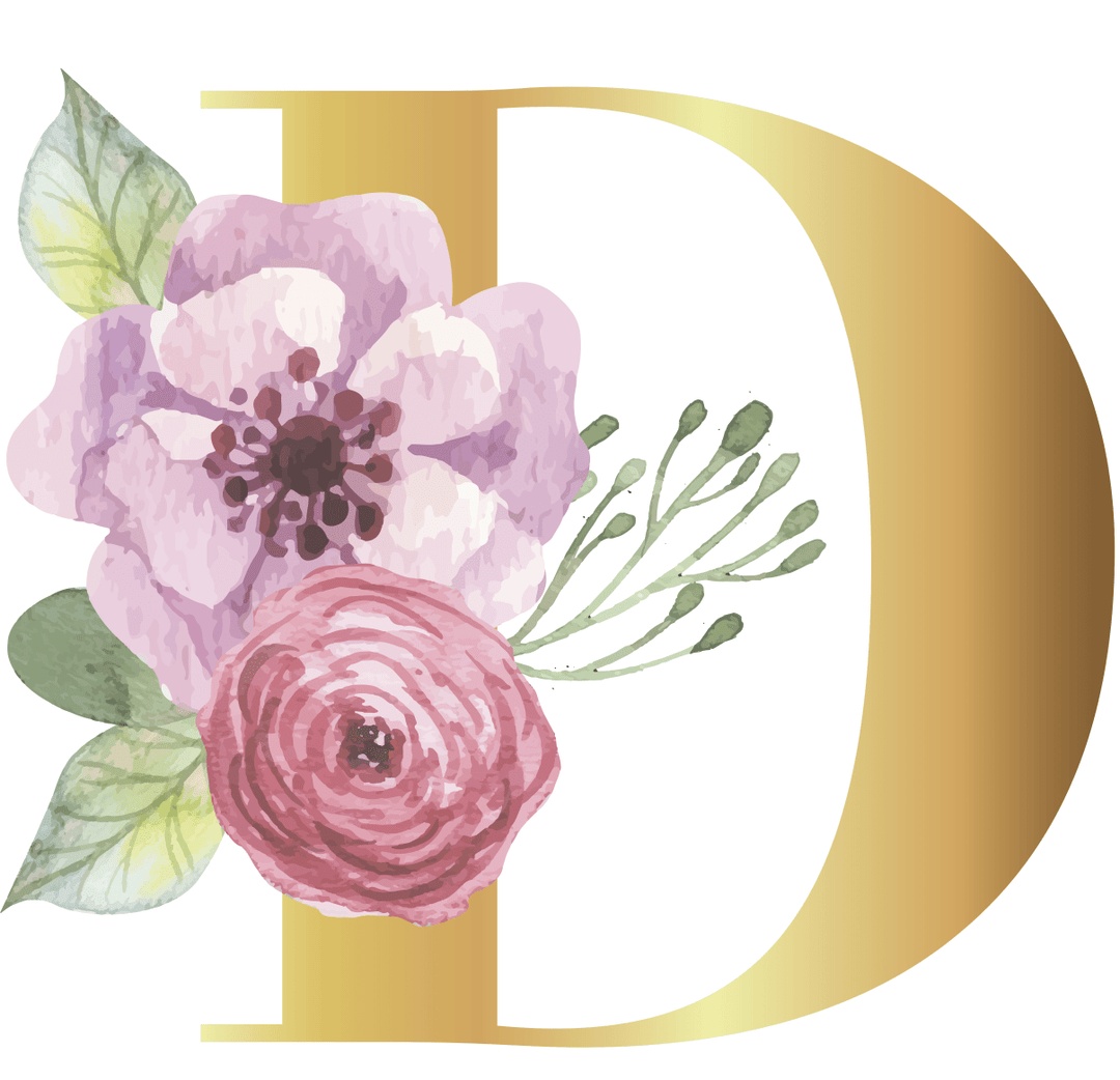 Floral Gold Initial Wall Decal - Girls wall - art - picture - poster